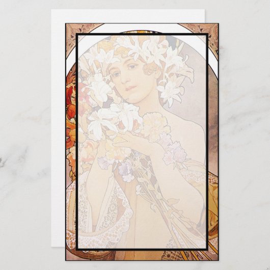 Alphonse Mucha Flower Briefpapier (Voorkant / Achterkant)