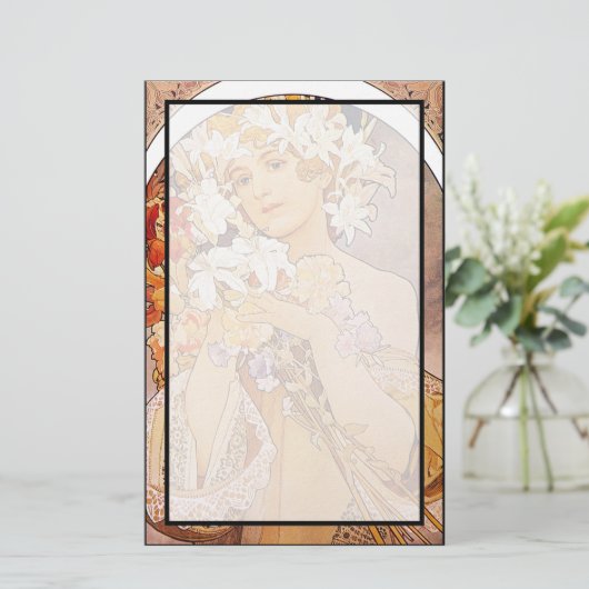 Alphonse Mucha Flower Briefpapier (Staand voorkant)