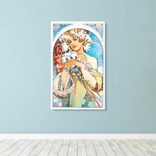 Alphonse Mucha - Flower - Retro Art Nouveau Canvas Afdruk (Insitu (Houten vloer))
