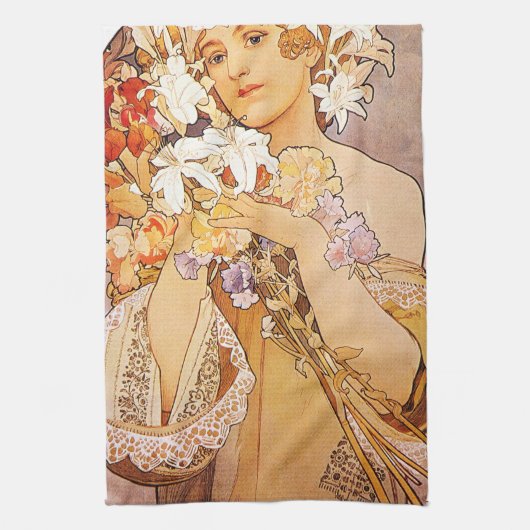 Alphonse Mucha Flower Theedoek (Verticaal)