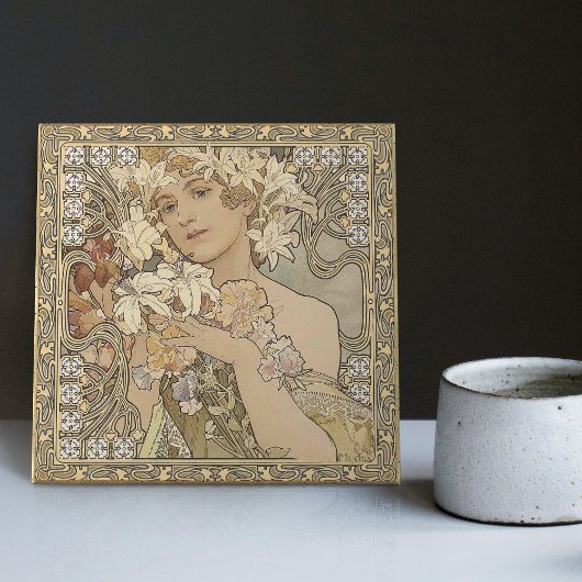 Alphonse Mucha Flowers Art Nouveau  Tegeltje