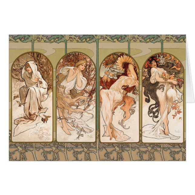 Alphonse Mucha Four Seasons 1897 Art Nouveau Panel (Voorkant Horizontaal)