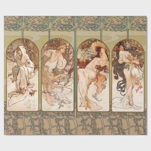 Alphonse Mucha Four Seasons 1897 Art Nouveau Panel Cadeaupapier (Vlak)