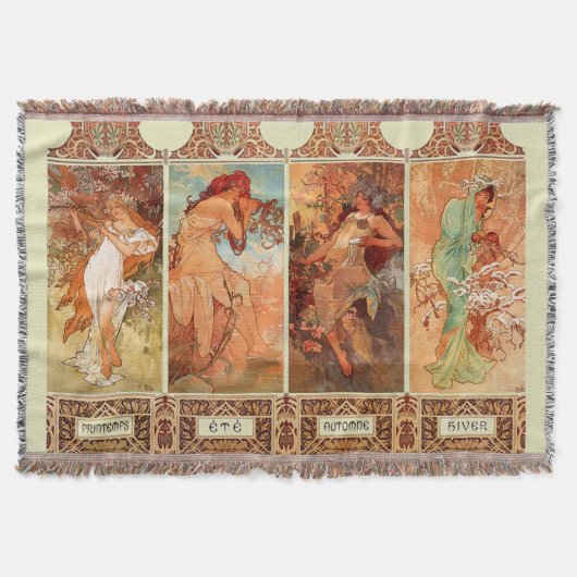 Alphonse Mucha Four Seasons Art Nouveau Deken (Voorkant)