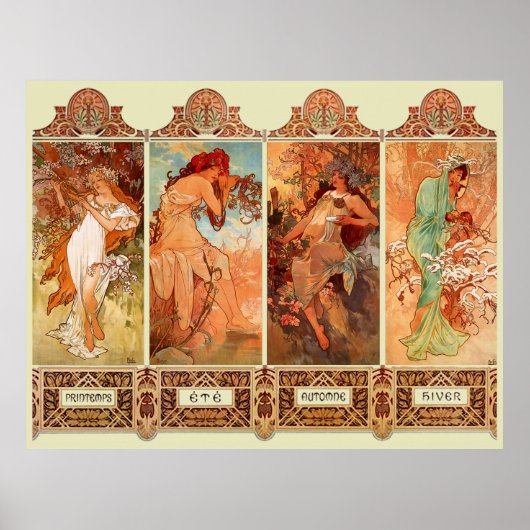 Alphonse Mucha Four Seasons Art Nouveau Poster (Voorkant)