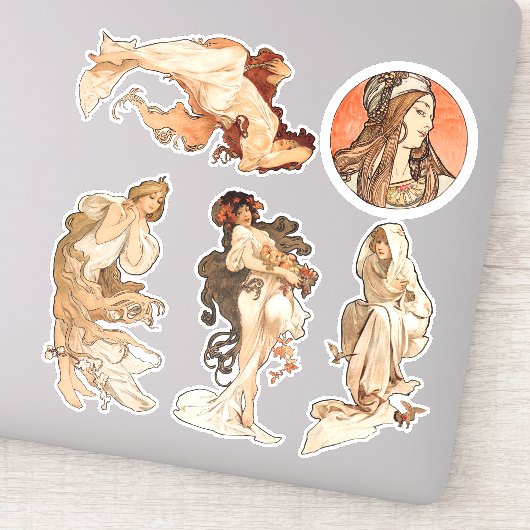 Alphonse Mucha Four Seasons en Bonus Cirkel Sticker (Detail)