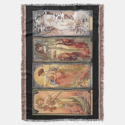 Alphonse Mucha Four Seasons Rugs Deken (Voorkant Verticaal)