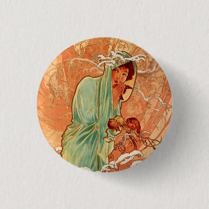 Alphonse Mucha, Four Seasons, Winter Ronde Button 3,2 Cm
