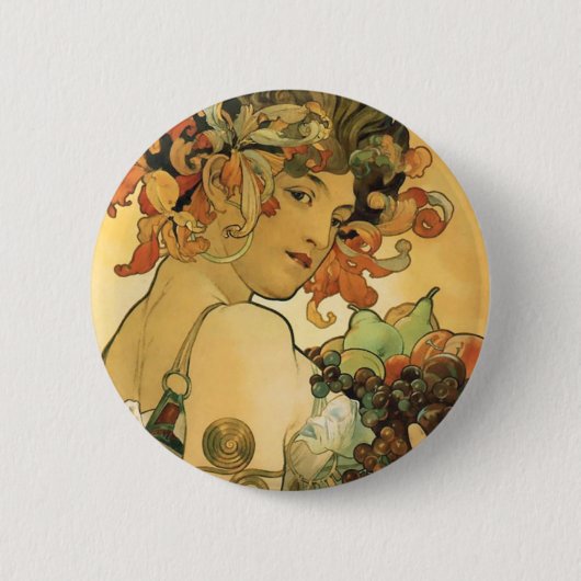 Alphonse Mucha ~ Fruit. 1897 Ronde Button 5,7 Cm (Voorkant)