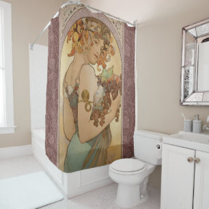 Alphonse Mucha Fruit Art Nouveau Vintage Maagd Douchegordijn
