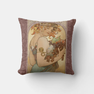 Alphonse Mucha Fruit Art Nouveau Vintage Maagd Kussen