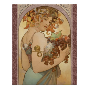 Alphonse Mucha Fruit Art Nouveau Vintage Maagd Perfect Poster