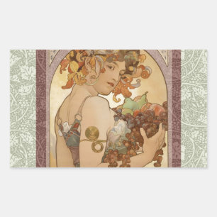 Alphonse Mucha Fruit Art Nouveau Vintage Maagd Rechthoekige Sticker