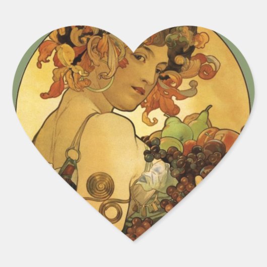 Alphonse Mucha Fruit Painting Hart Sticker (Voorkant)