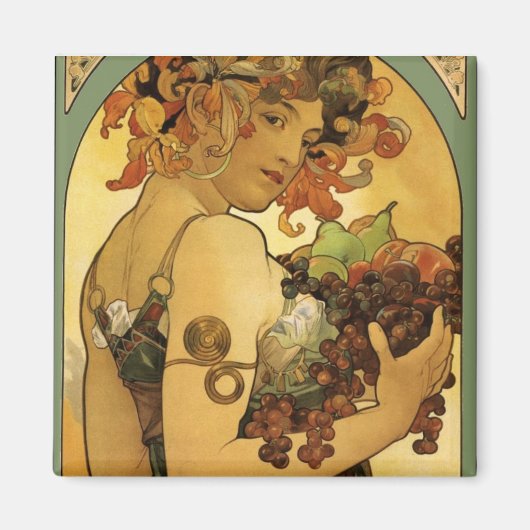 Alphonse Mucha Fruit Painting Magneet (Voorkant)