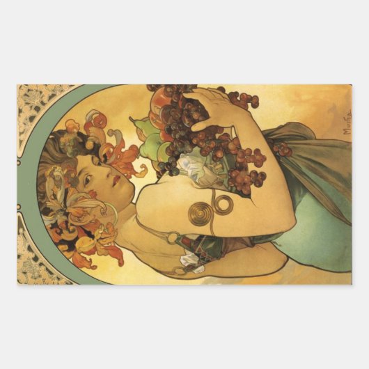 Alphonse Mucha Fruit Painting Rechthoekige Sticker (Voorkant)
