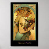 Alphonse Mucha Fruit schilderen op zwart Poster (Voorkant)