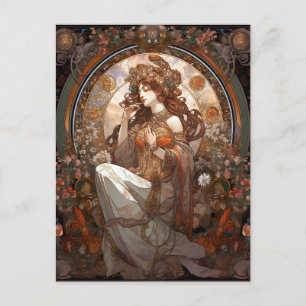 Alphonse Mucha geïnspireerde Art Nouveau Briefkaart