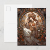 Alphonse Mucha geïnspireerde Art Nouveau Briefkaart (Voorkant / Achterkant)