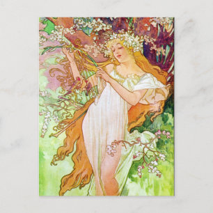 Alphonse Mucha Girl in de tuin Briefkaart