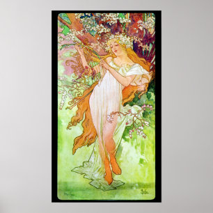 Alphonse Mucha Girl in de tuin Poster