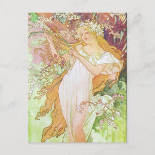 Alphonse Mucha Girl In Garden Art Nouveau Artwork  Briefkaart