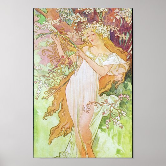 Alphonse Mucha Girl in Garden Art Nouveau Poster (Voorkant)