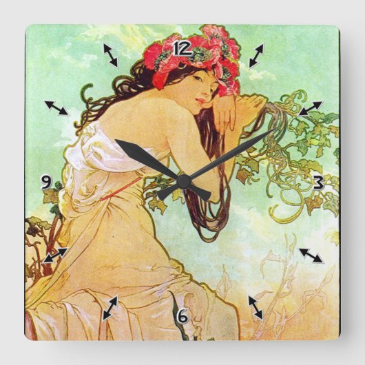 Alphonse Mucha Girl van de politie Vierkante Klok (Voorkant)