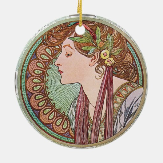 Alphonse Mucha Goddess Art Keramisch Ornament (Achterkant)