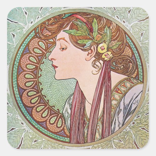 Alphonse Mucha Goddess Art Vierkante Sticker (Voorkant)