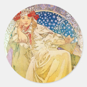 Alphonse Mucha Goddess Ronde Sticker