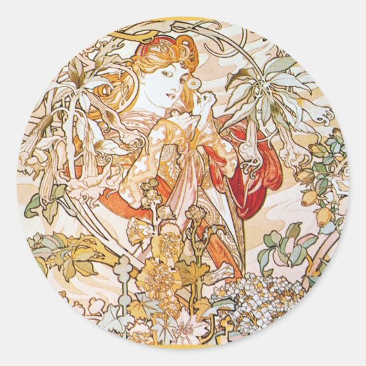 alphonse mucha godin ronde sticker (Voorkant)