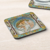 Alphonse Mucha hardplastic Onderzetter, set van 6 Bier Onderzetter (Linkerzijde)