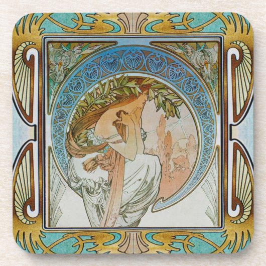 Alphonse Mucha hardplastic Onderzetter, set van 6 Bier Onderzetter (Voorkant)