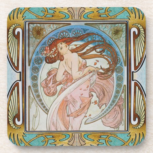 Alphonse Mucha hardplastic Onderzetter, set van 6  Bier Onderzetter (Voorkant)