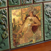 Alphonse Mucha Herfst Season Art Nouveau  Tegeltje