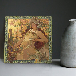 Alphonse Mucha Herfst Season Art Nouveau  Tegeltje