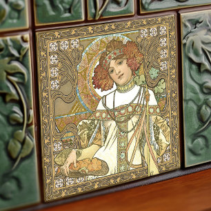 Alphonse Mucha Herfst Seasons Art Nouveau Tegeltje
