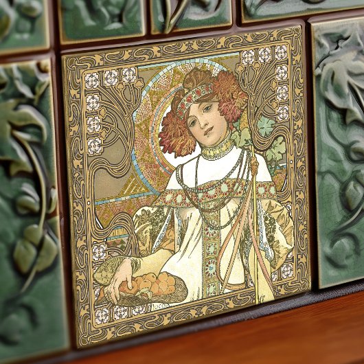 Alphonse Mucha Herfst Seasons Art Nouveau  Tegeltje