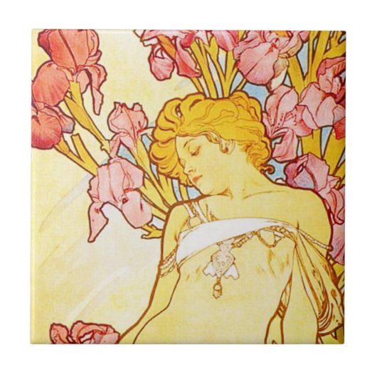 Alphonse Mucha Iris Tile Tegeltje (Voorkant)