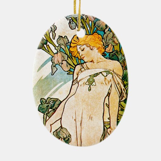 Alphonse Mucha - Iris WB Keramisch Ornament (Achterkant)