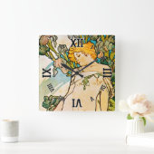 Alphonse Mucha - Iris WB Vierkante Klok (Huis)