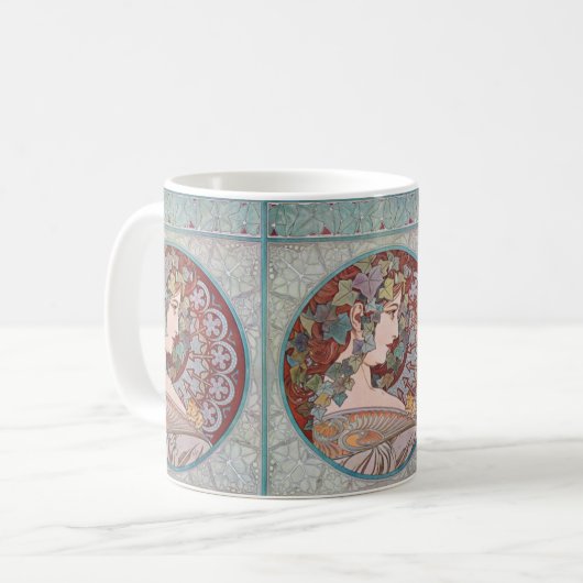 Alphonse Mucha Ivy Art Nouveau Coffee Mok (Voorkant links)