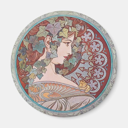 Alphonse Mucha Ivy Art Nouveau Koelkast Magneet (Voorkant)