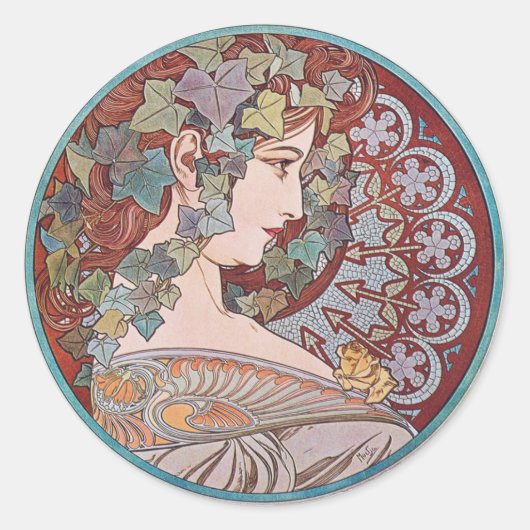 Alphonse Mucha Ivy Art Nouveau Stickers (Voorkant)