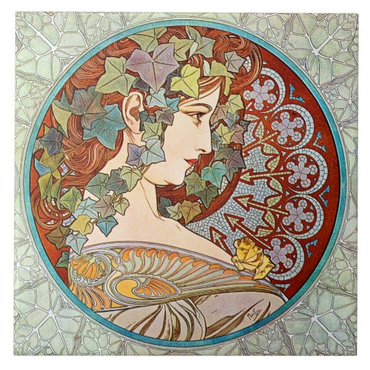 Alphonse Mucha Ivy Tegeltje (Voorkant)
