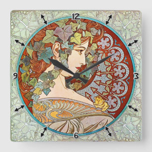 Alphonse Mucha Ivy Vierkante Klok