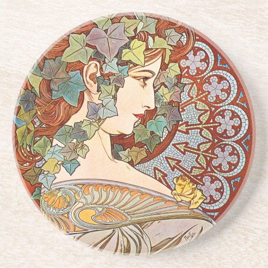 Alphonse Mucha Ivy Zandsteen Onderzetter (Voorkant)