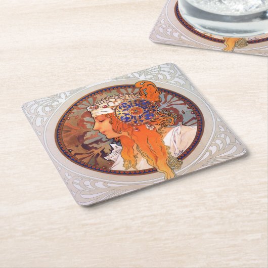 Alphonse Mucha Kartonnen Onderzetters (Schuin)