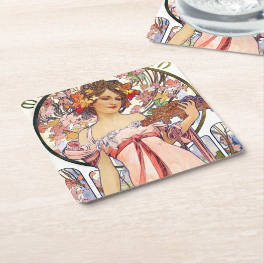 Alphonse Mucha Kartonnen Onderzetters (Schuin)